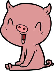 happy cartoon pig sitting