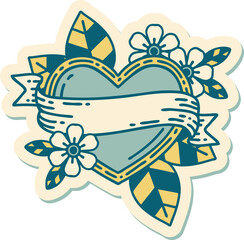 sticker of tattoo in traditional style of a heart and banner