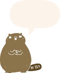cartoon beaver with speech bubble in retro style