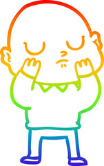 rainbow gradient line drawing of a cartoon bald man