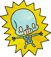 textured cartoon illustration kawaii electrocuted skeleton