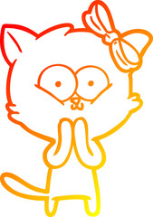 warm gradient line drawing of a cartoon cat