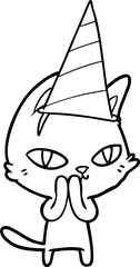 cartoon cat wearing party hat