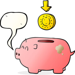 freehand drawn speech bubble cartoon piggy bank