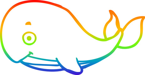 rainbow gradient line drawing of a cartoon whale