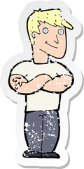 retro distressed sticker of a cartoon muscular man