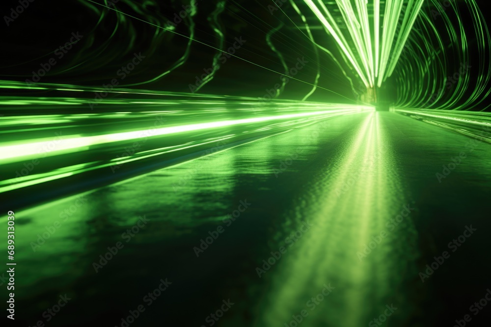 Poster A long exposure photo capturing the mesmerizing green light at night. Perfect for adding an ethereal touch to your designs and projects