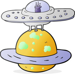 freehand drawn cartoon flying saucer