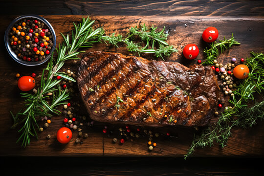Sizzling perfection, Juicy steak on a dark background a tantalizing stock photo capturing the mouthwatering allure of a perfectly cooked masterpiece.