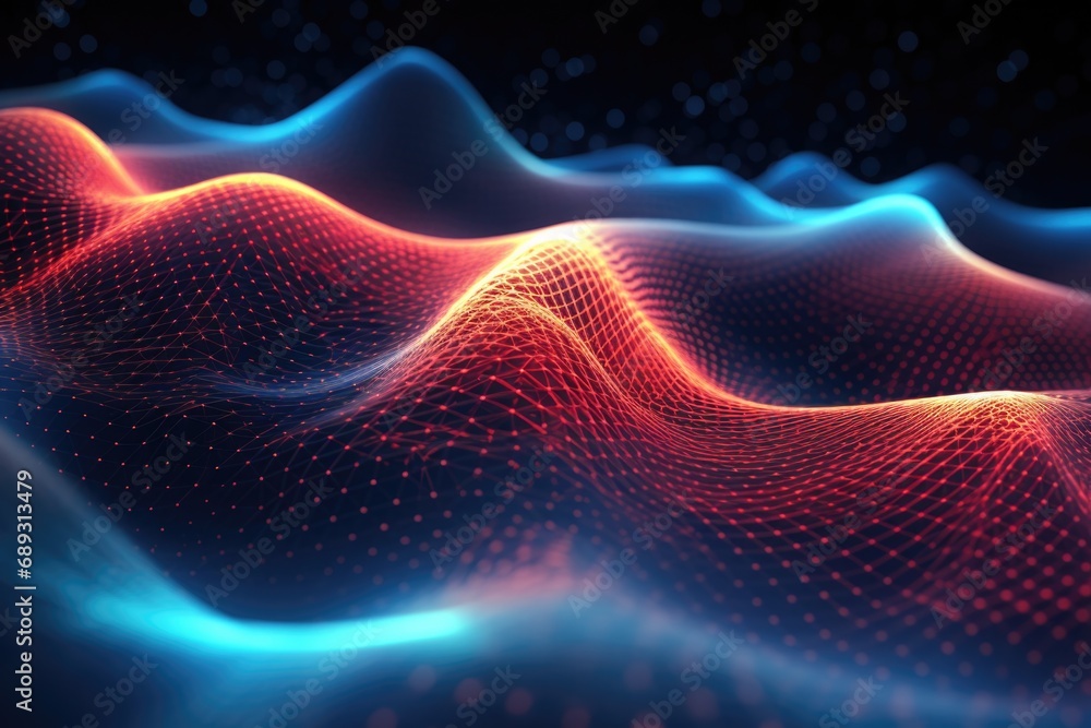 Poster A computer generated image of a wave in vibrant blue and red colors. This dynamic image can be used to add energy and excitement to various design projects