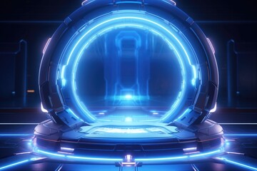 A futuristic room illuminated by a captivating blue light. Perfect for technology, innovation, and science fiction concepts