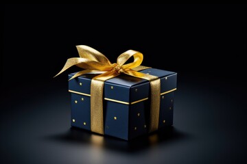 A blue gift box with a gold bow, perfect for any special occasion or celebration