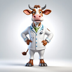 anthropomorphic caricature cow wearing a chemistry clothing with chemical tools
