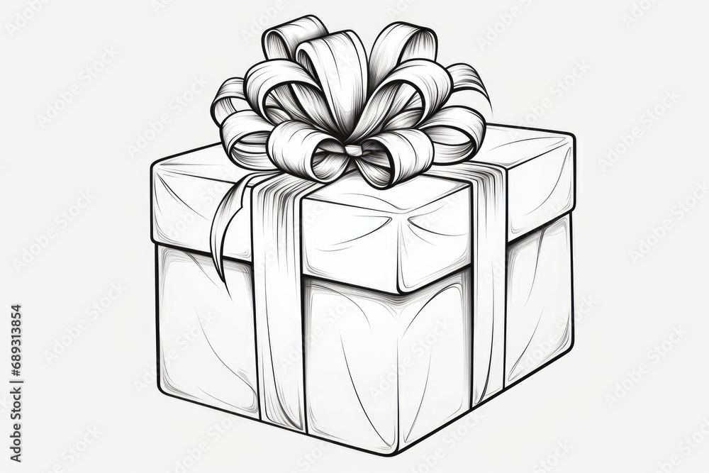 Poster a simple yet elegant drawing of a gift box with a beautifully tied bow. perfect for any occasion or 