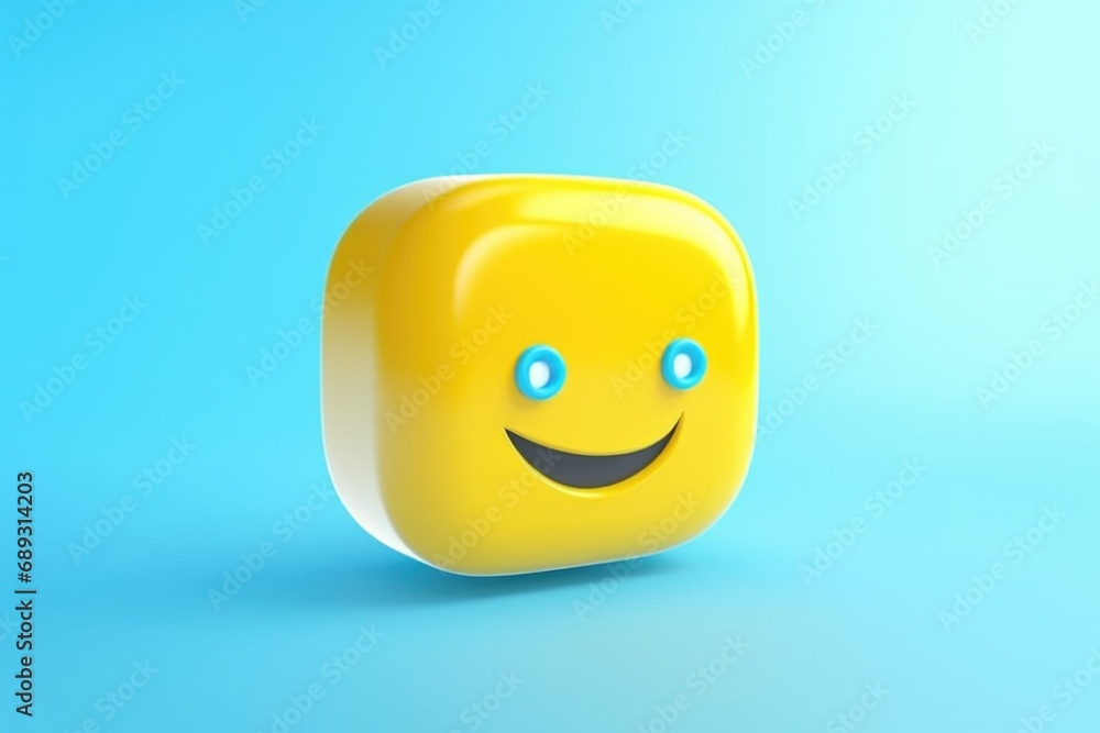 Aufkleber a smiling face on a yellow square against a blue background. can be used for various cheerful and po