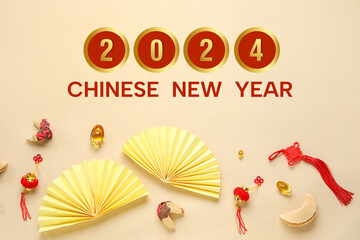 Stylish greeting card for Happy Chinese New Year 2024