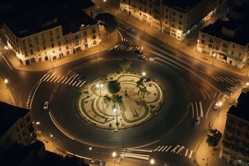 Fototapeta premium A captivating aerial view of a city at night. Perfect for urban landscapes and cityscapes.