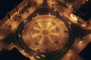 A view from above of a city intersection at night. Perfect for urban landscape and transportation concepts