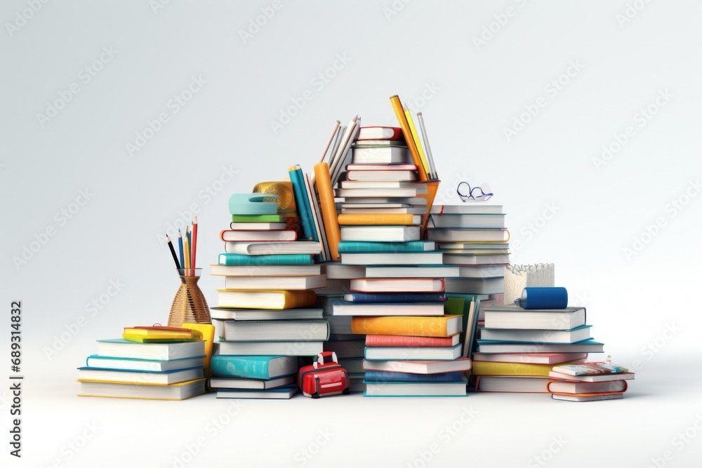 Poster a pile of books sitting on top of each other. suitable for educational materials and library themes