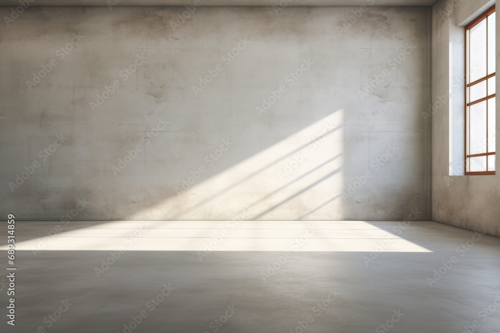 Aufkleber An empty room featuring a large window and a concrete wall. Ideal for interior design concepts or architectural projects