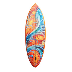 colorful surfboard, decorative summer surfing elements,  surfboard design isolated on transparent background, clipping path, png file, 