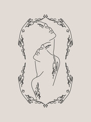  Abstract woman portrait line art style. Female beauty design concept.