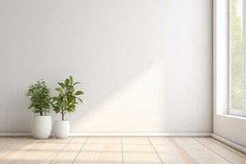 A plant placed in a white vase on a wooden floor. This image can be used to add a touch of nature to interior design or to showcase the beauty of indoor plants.