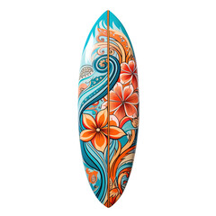 colorful surfboard, decorative summer surfing elements,  surfboard design isolated on transparent background, clipping path, png file, 