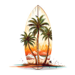 colorful surfboard icon, decorative summer surfing elements clipart,  surfboard design isolated on transparent background, clipping path, png file, 