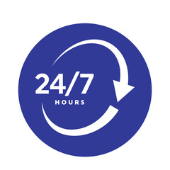 Twenty four hour with arrow loop icon, 24 hours cyclic sign, Opened order execution or delivery, All day business and service, Vector design illustration