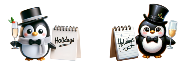 Set of Holiday Celebration Penguin Characters on Transparent Background