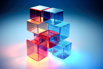 abstract illustration of colorful glass cubes on a blue background
