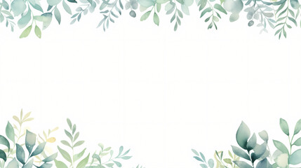 Thank you card with watercolor green leaves border, decorative flower background pattern, PPT background
