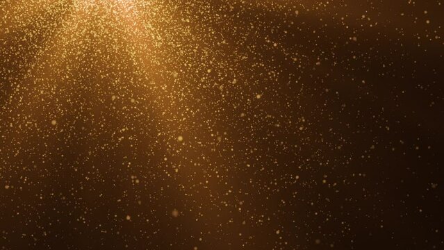 Looped animated abstract background of orange light rays and falling particles
