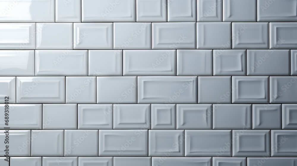 Poster background of a light wall made of rectangular white subway tiles with a glossy finish. banner with 