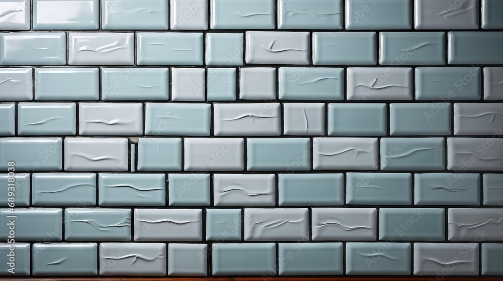 Poster background of a light wall made of rectangular white subway tiles with a glossy finish. banner with 