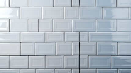background of a light wall made of rectangular white subway tiles with a glossy finish. Banner with copy space