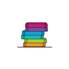 a stack of colored books on a white background