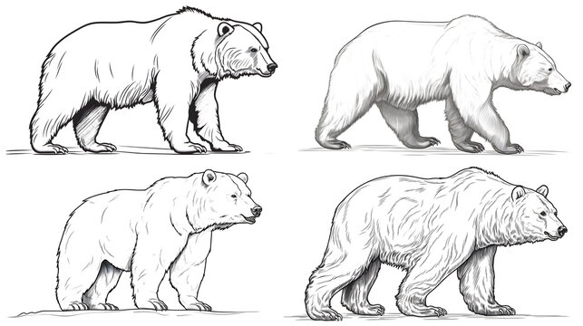 Coloring book page of bear. Pencil sketches for kids coloring for art projects. Generative AI.