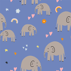 Animals Parent with Baby. Elephant animal. Brightly colored childish print. Cute animals for Mother's Day. Colorful kids seamless pattern