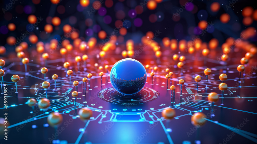 Poster abstract technology background with globe and circuit board.