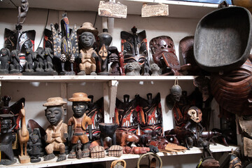 African wooden Masks, beaded decorations and souvenirs