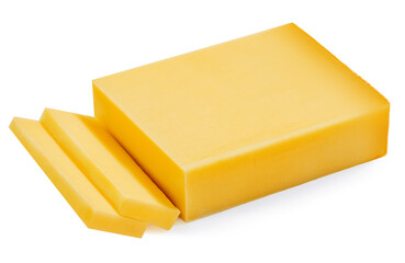 Cheese isolated on white background. Cutted Swiss Gruyere.cheese with pieces.