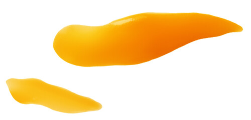 Flowing melted caramel syrup drops  isolated on white background. .