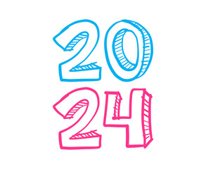 Happy New Year 2024 Abstract Pink And Cyan Graphic Design Vector Logo Symbol Illustration