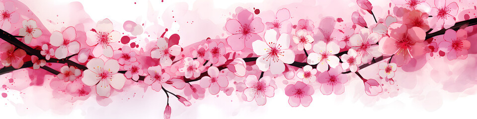 ink and water sketch of cherry blossom flowers background banner