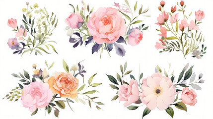 Watercolor flower bouquet collection, decorative flower background pattern, PPT background