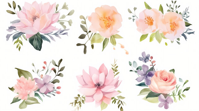 Watercolor flower bouquet collection, decorative flower background pattern, PPT background