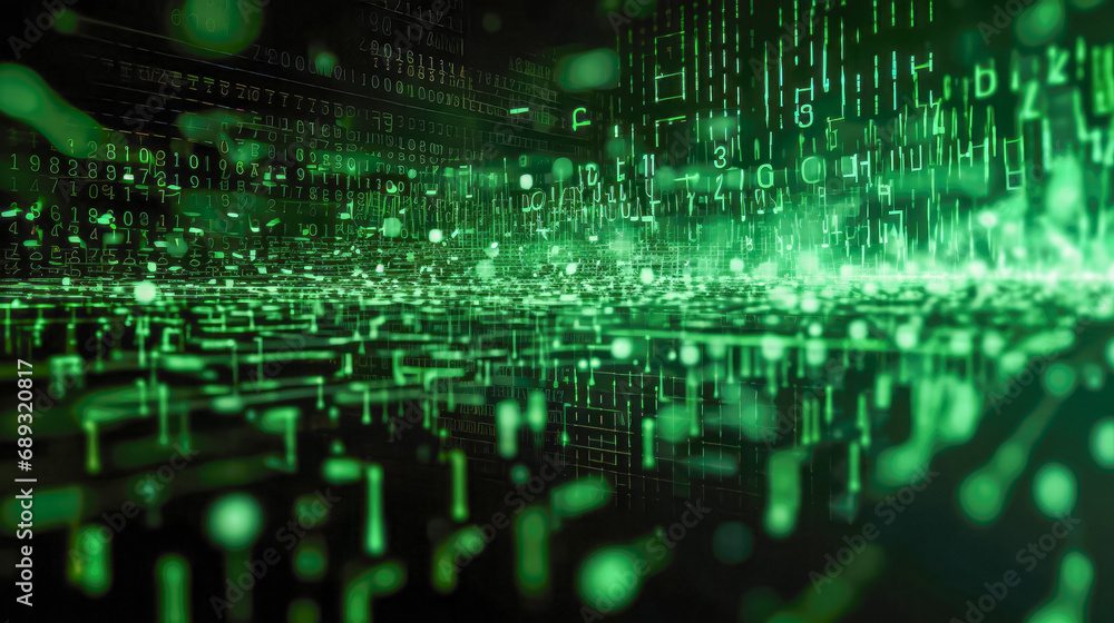 Poster binary code on black background, computer generated abstract background