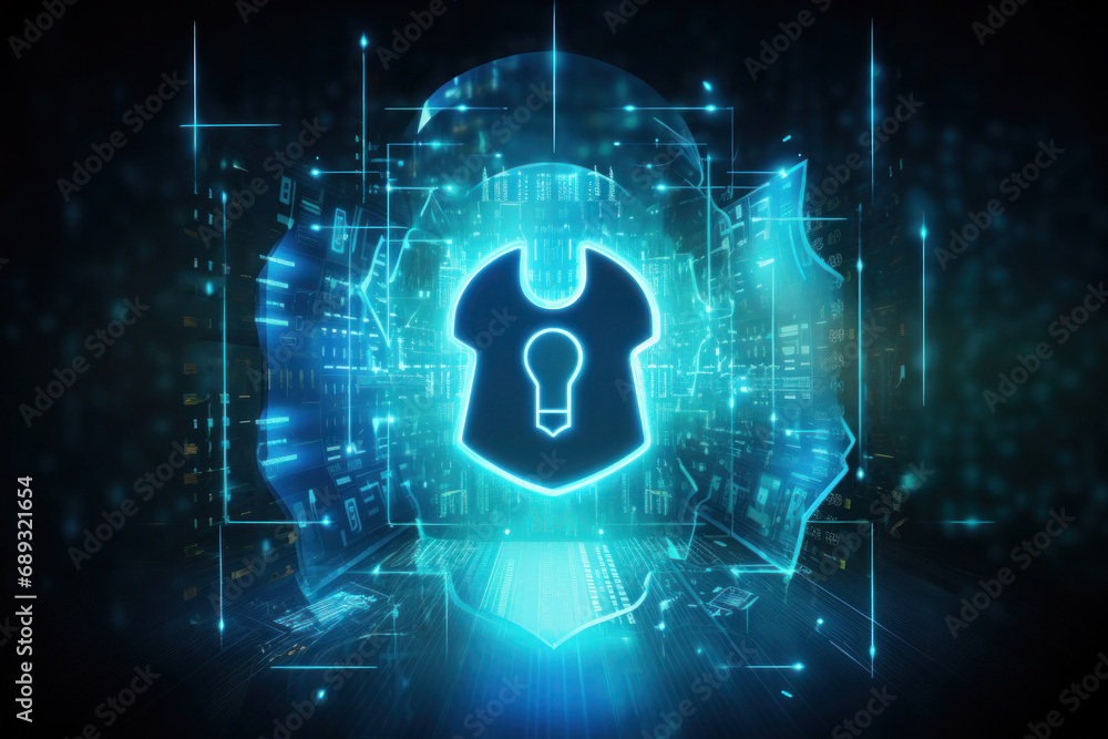Aufkleber digital shield on technology background. cyber security and data protection concept.